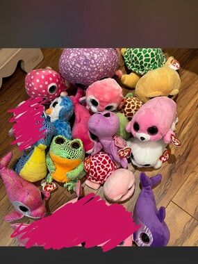Colorful Beanie Boos Plush Lot - Pink, Purple, Green, Yellow, Blue Sea Animals